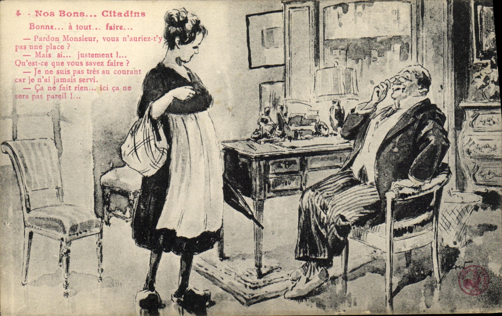 VINTAGE POSTCARD Our good Bonne townsmen has to do everything