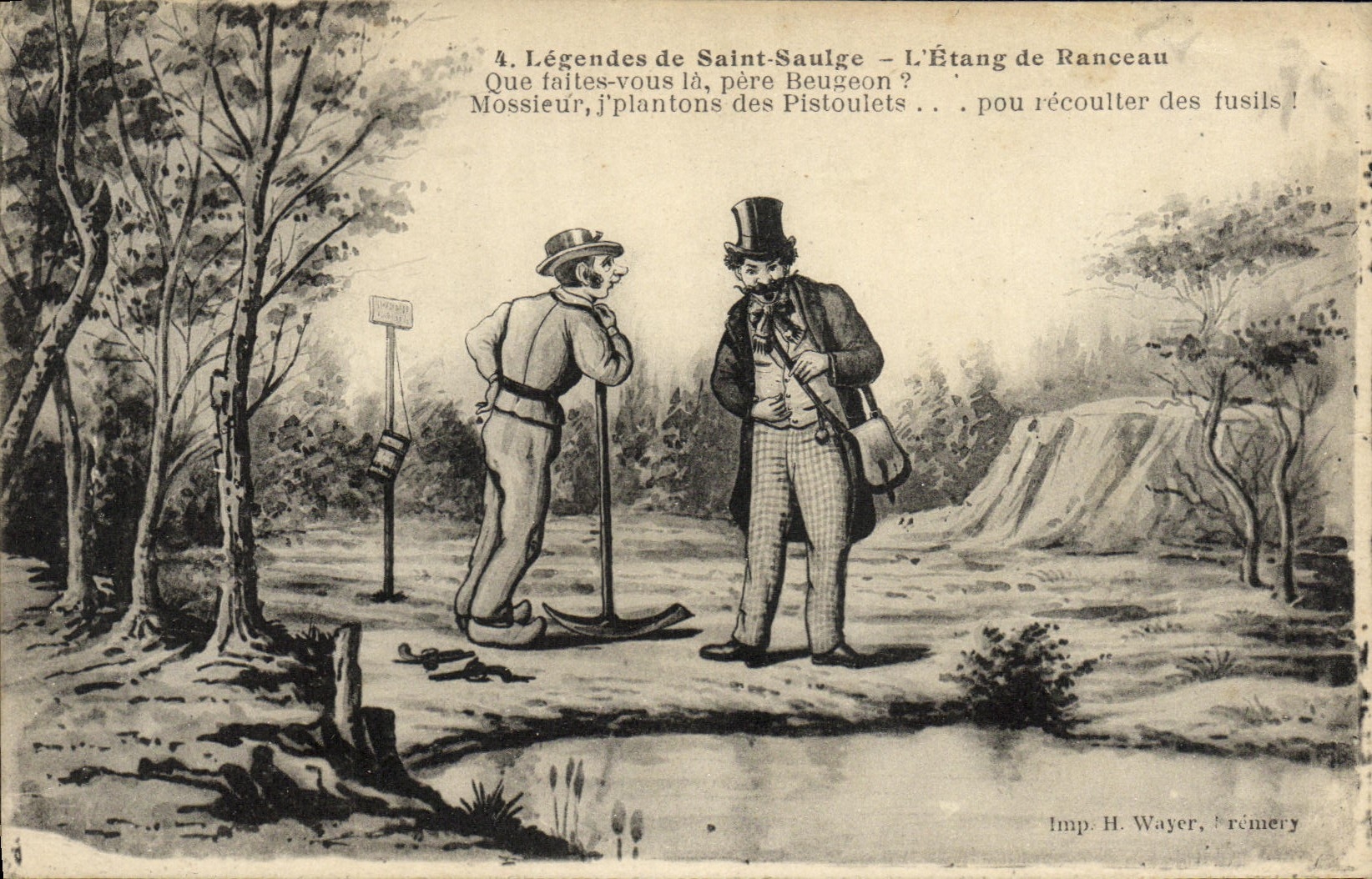 VINTAGE POSTCARD Legend of St Saulge the pond of Ranceau