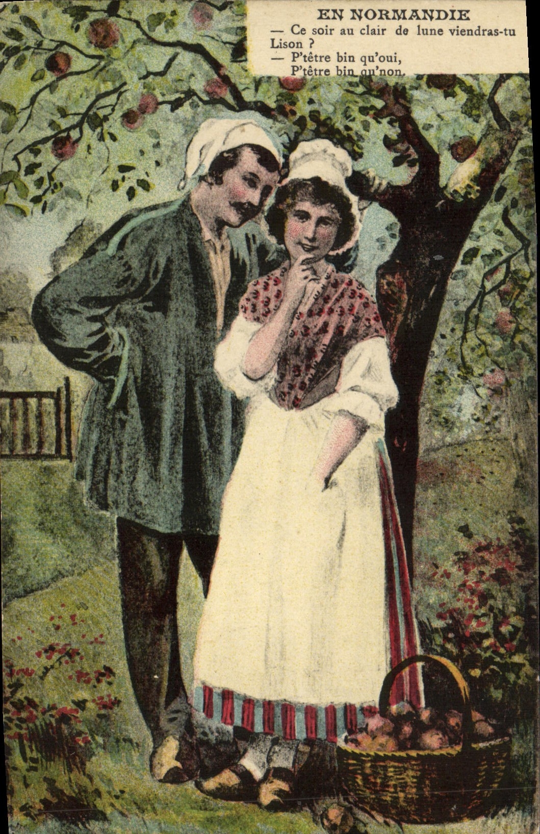 CPA Normandie Couple Folklore 