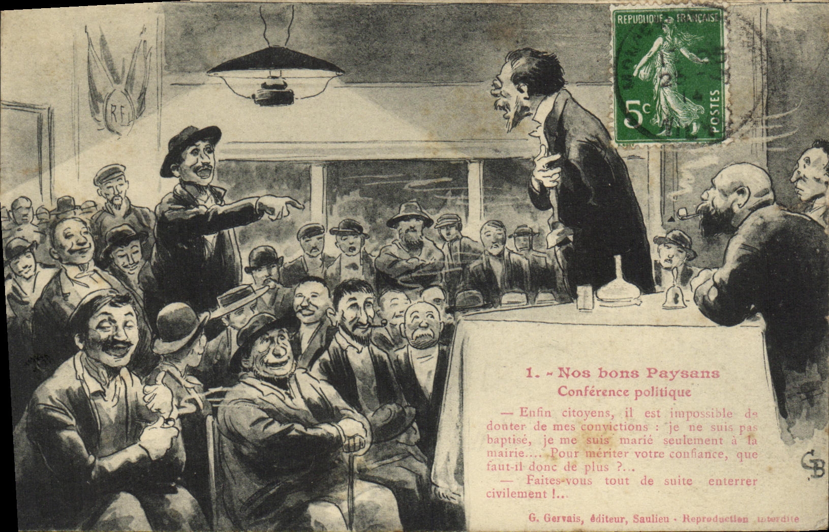 CPA Folklore Nos bons paysans Conference politique