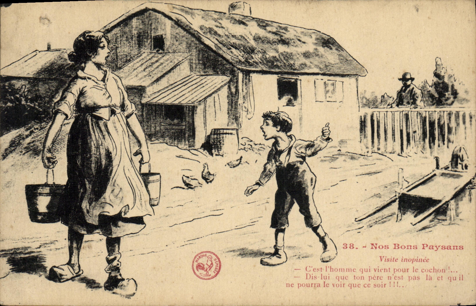 CPA Folklore Nos bons paysans Visite inopinee