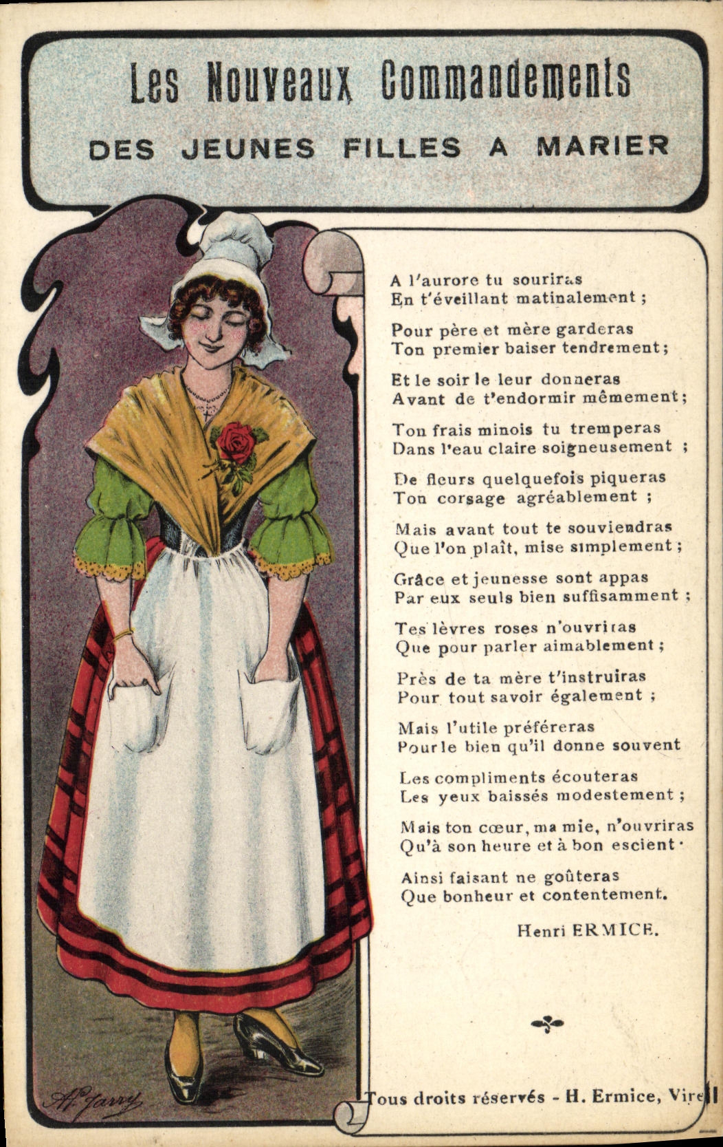 CPA Folklore Les nouveaux commandements des jeunes filles a marier 