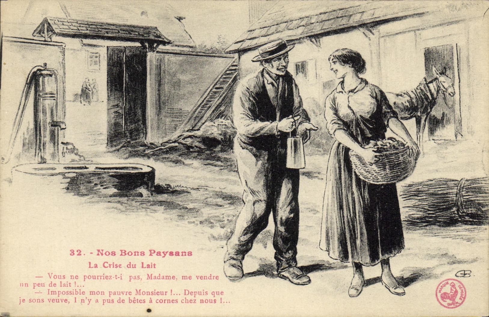 CPA Folklore Nos bons paysans La crise du lati 