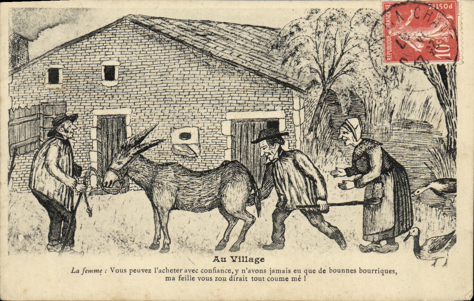 CPA Folklore au village Ane Mule 