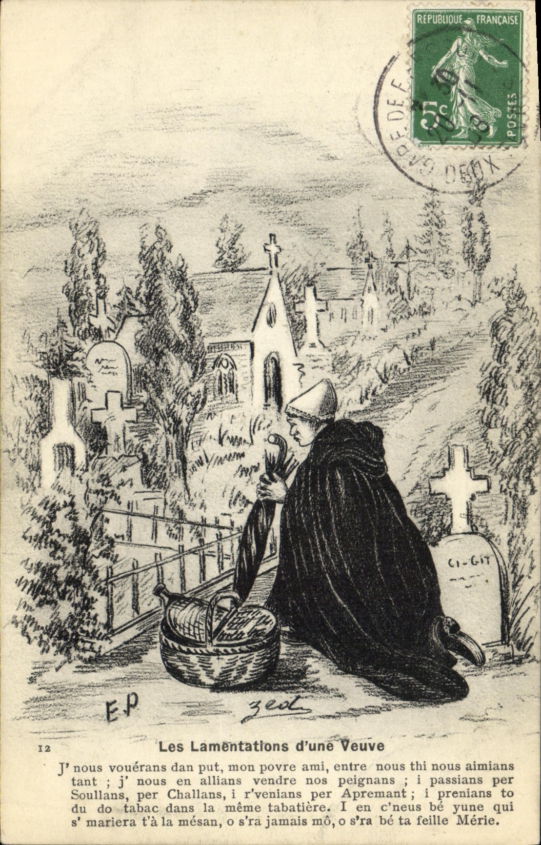 CPA Les lamentations d'une veuve Dolklore 