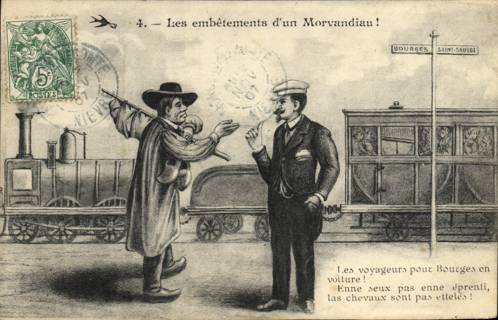 CPA Embetements d'un Morvandiau Folklore Train Bourges