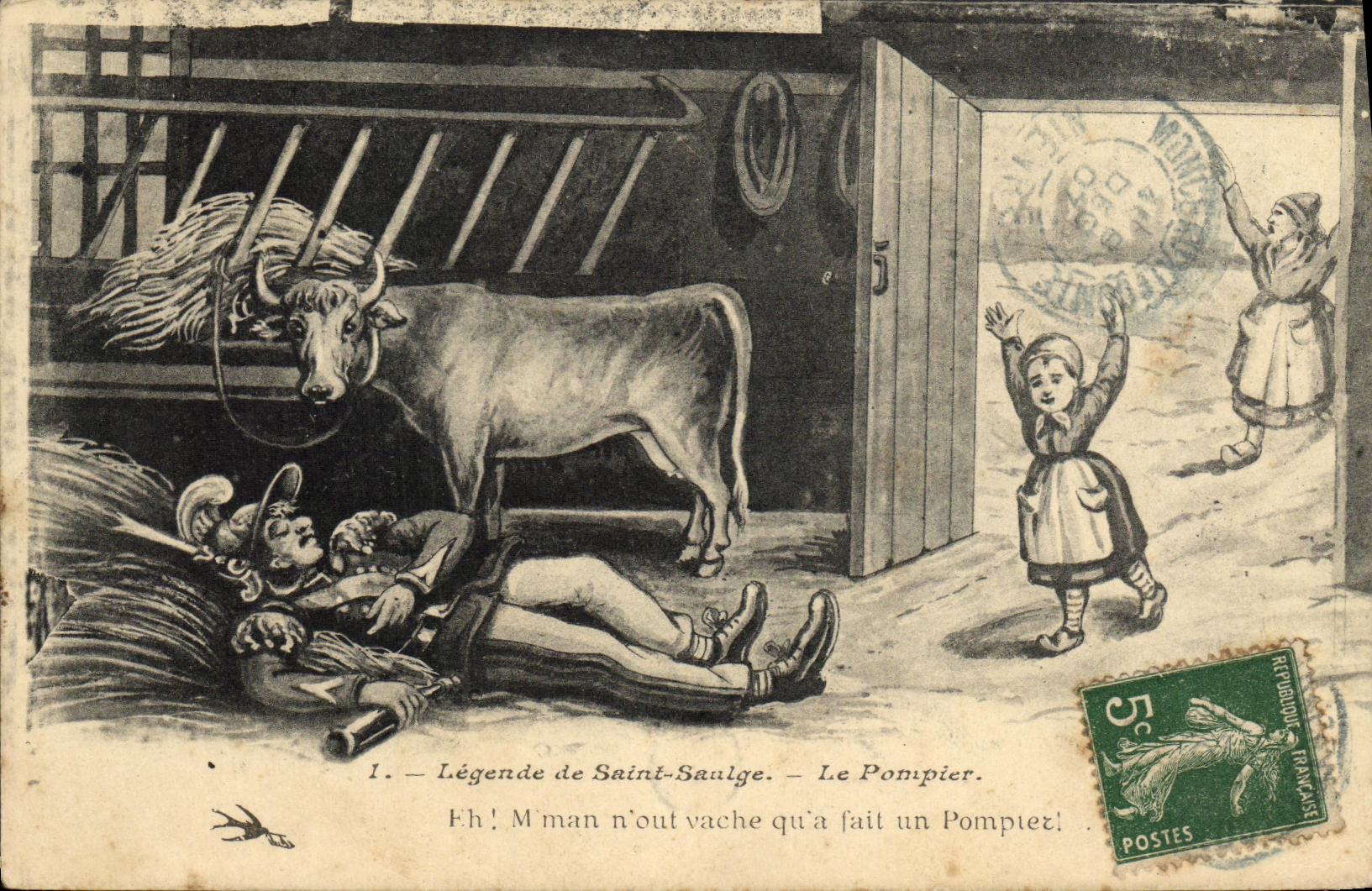 CPA Legende de Saint Saulge Le Pompier 