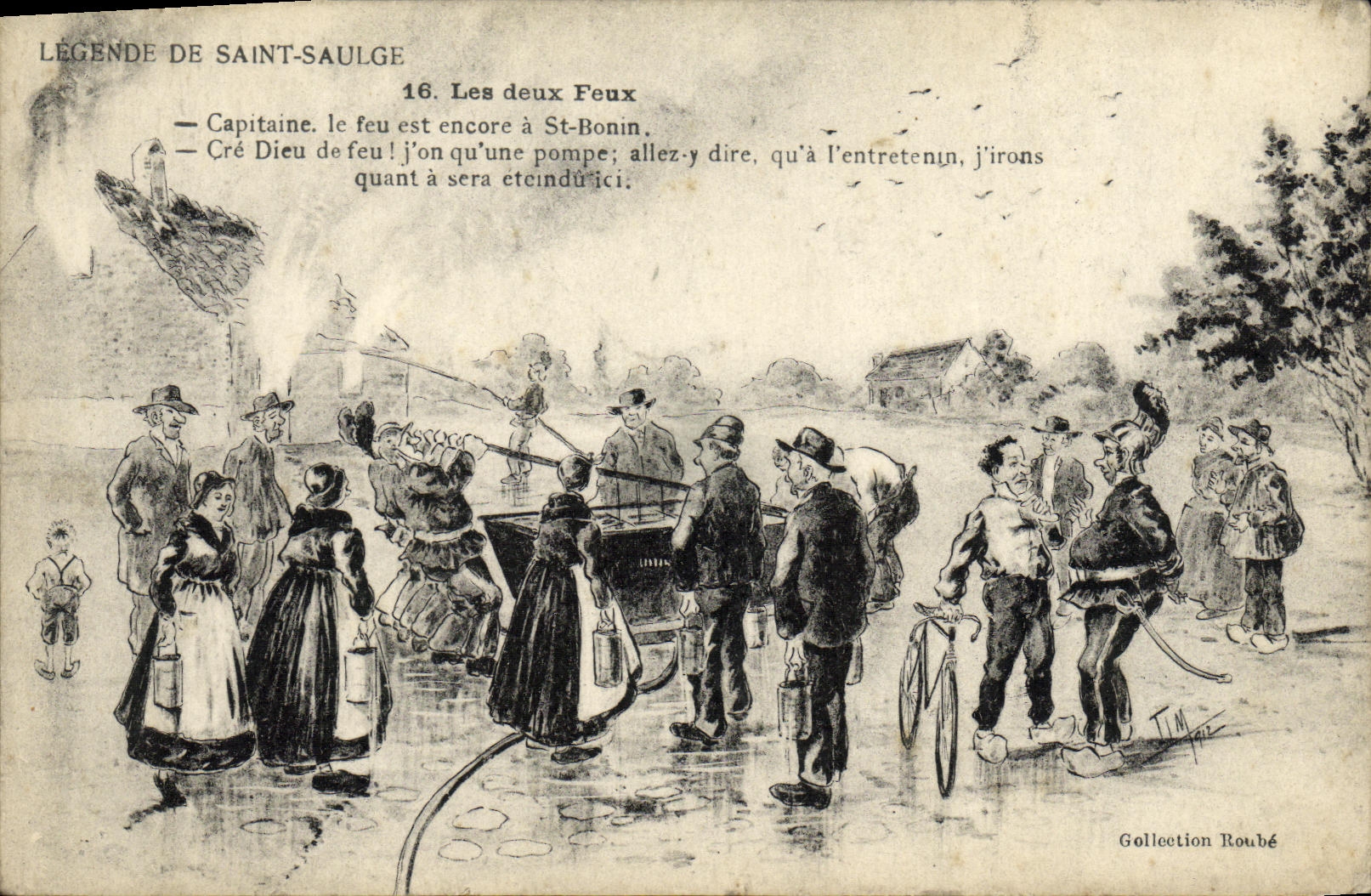 CPA Legende de St Saulge Les deux feux Pompiers 