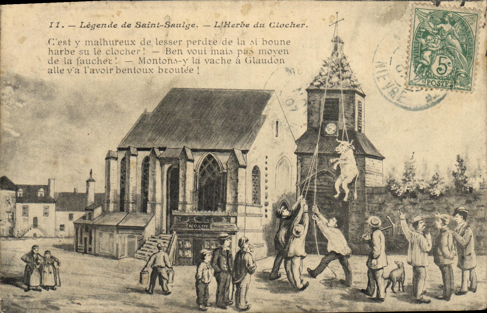 CPA Legende de St Saulge L'herbe au cloche Vache