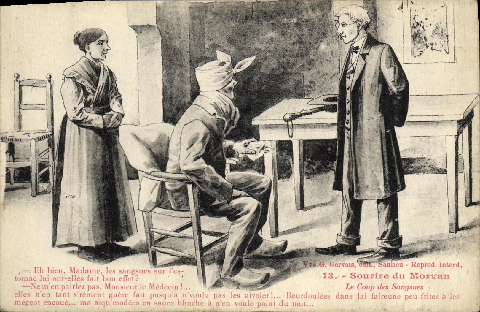 POSTAL de la VENDIMIA a la sonrisa del humor del folklore de Morvan que el soplo de las sanguijuelas se cuida