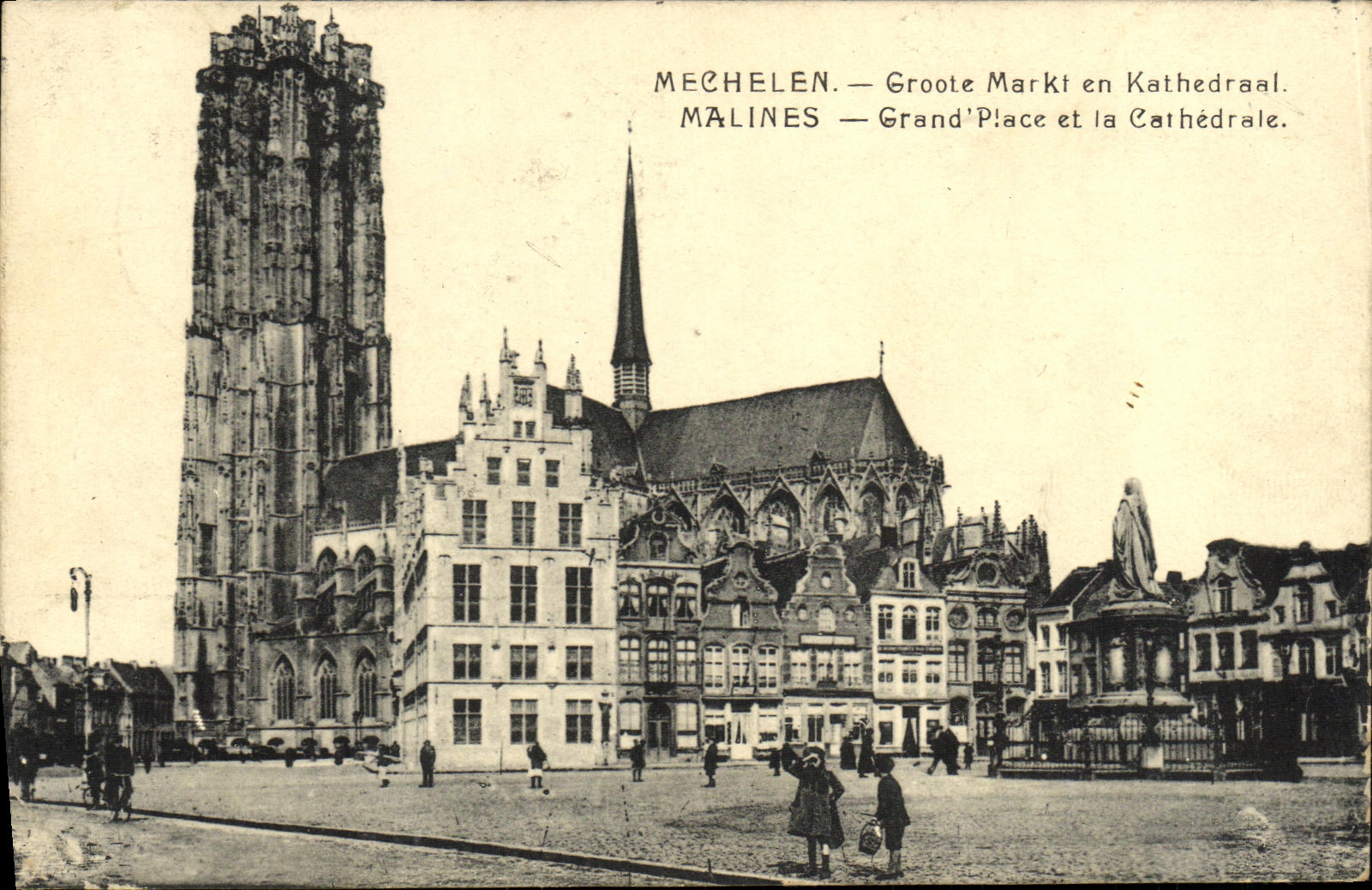 VINTAGE POSTCARD Malines Large places and cathedral