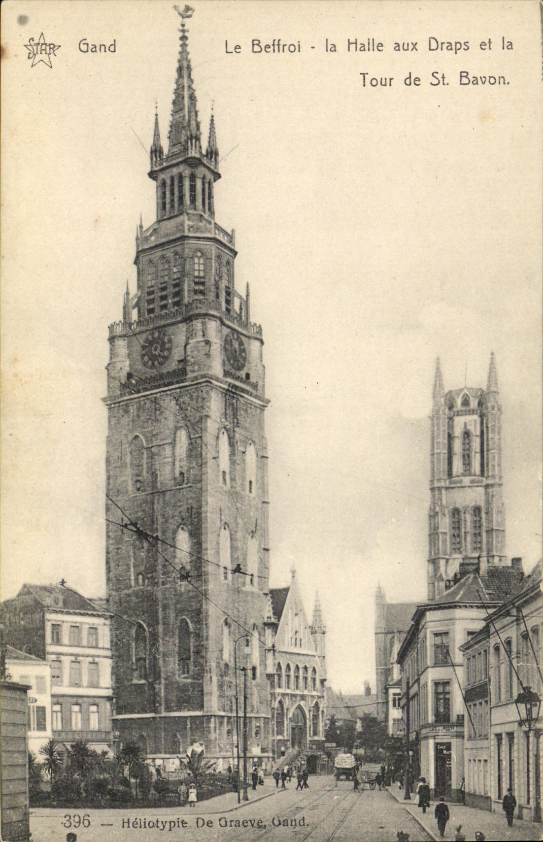 VINTAGE POSTCARD the Belfry Haille with Cloths and the Tower of St Bavon Ghent