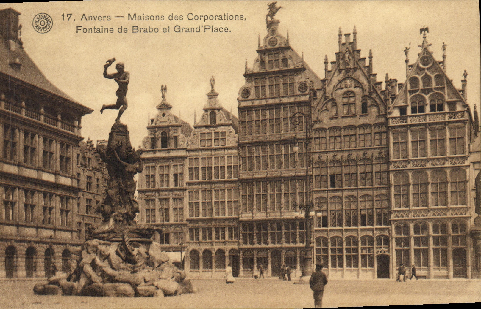 Casas de Amberes de la POSTAL de la VENDIMIA de la fuente de las corporaciones de Brabo y de lugares magníficos