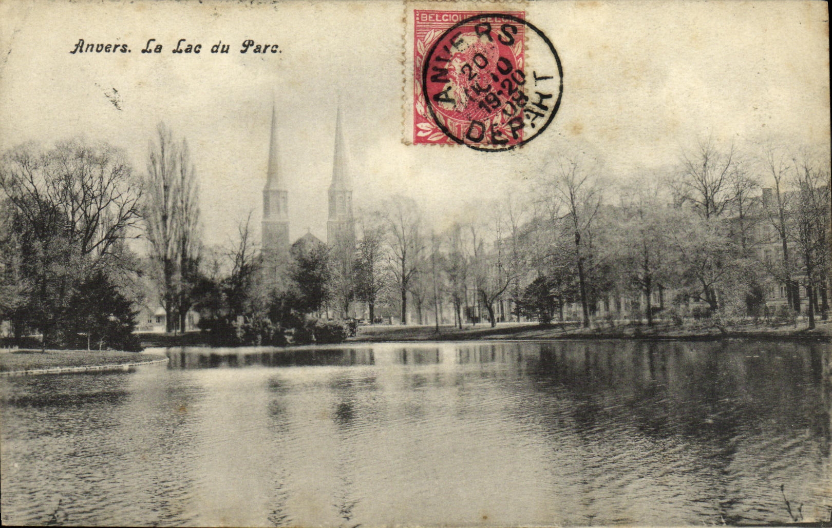 POSTAL Amberes de la VENDIMIA el lago del parque