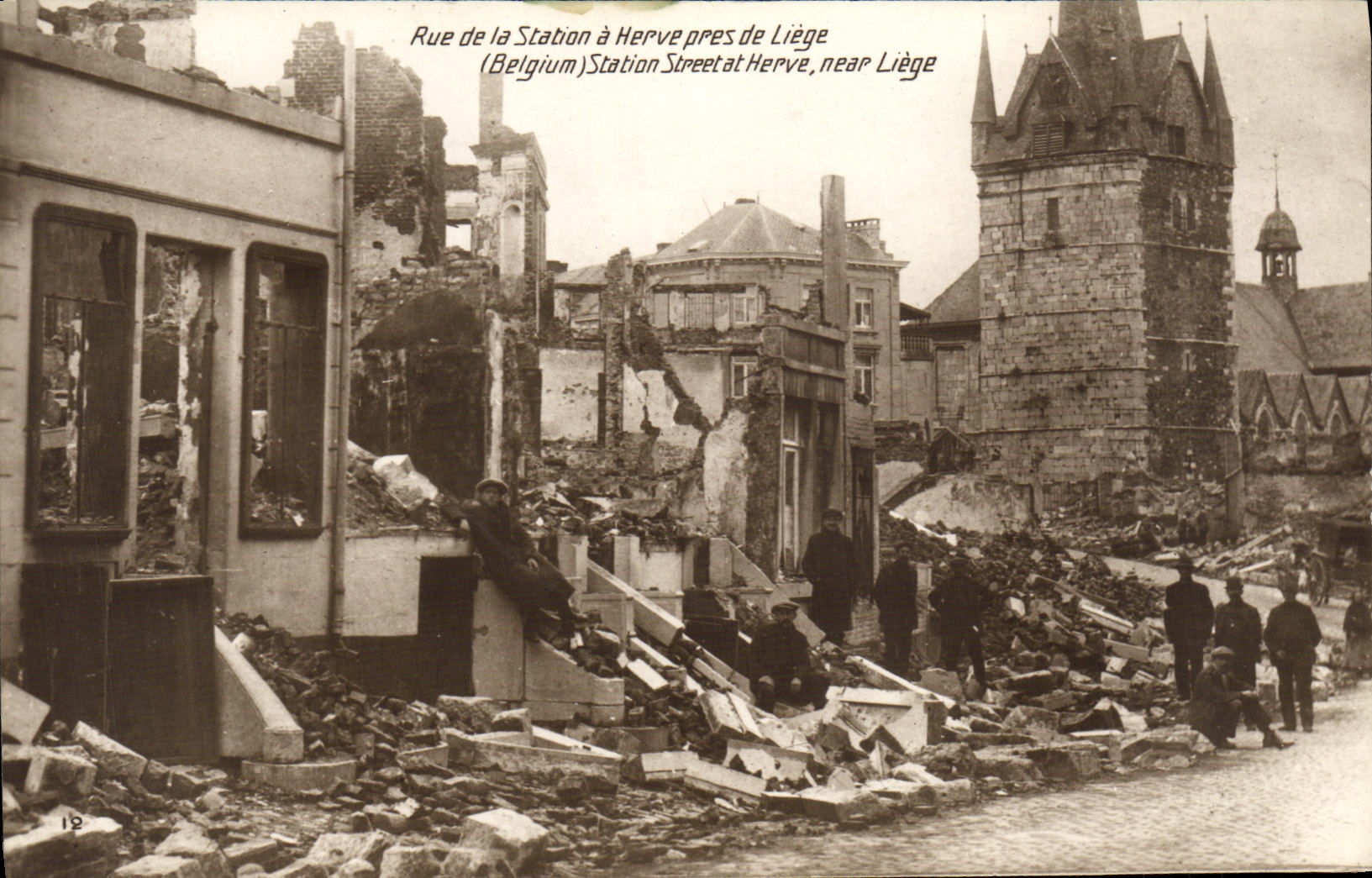 VINTAGE POSTCARD Rue of the station has Herve close to Liege Miltiaria