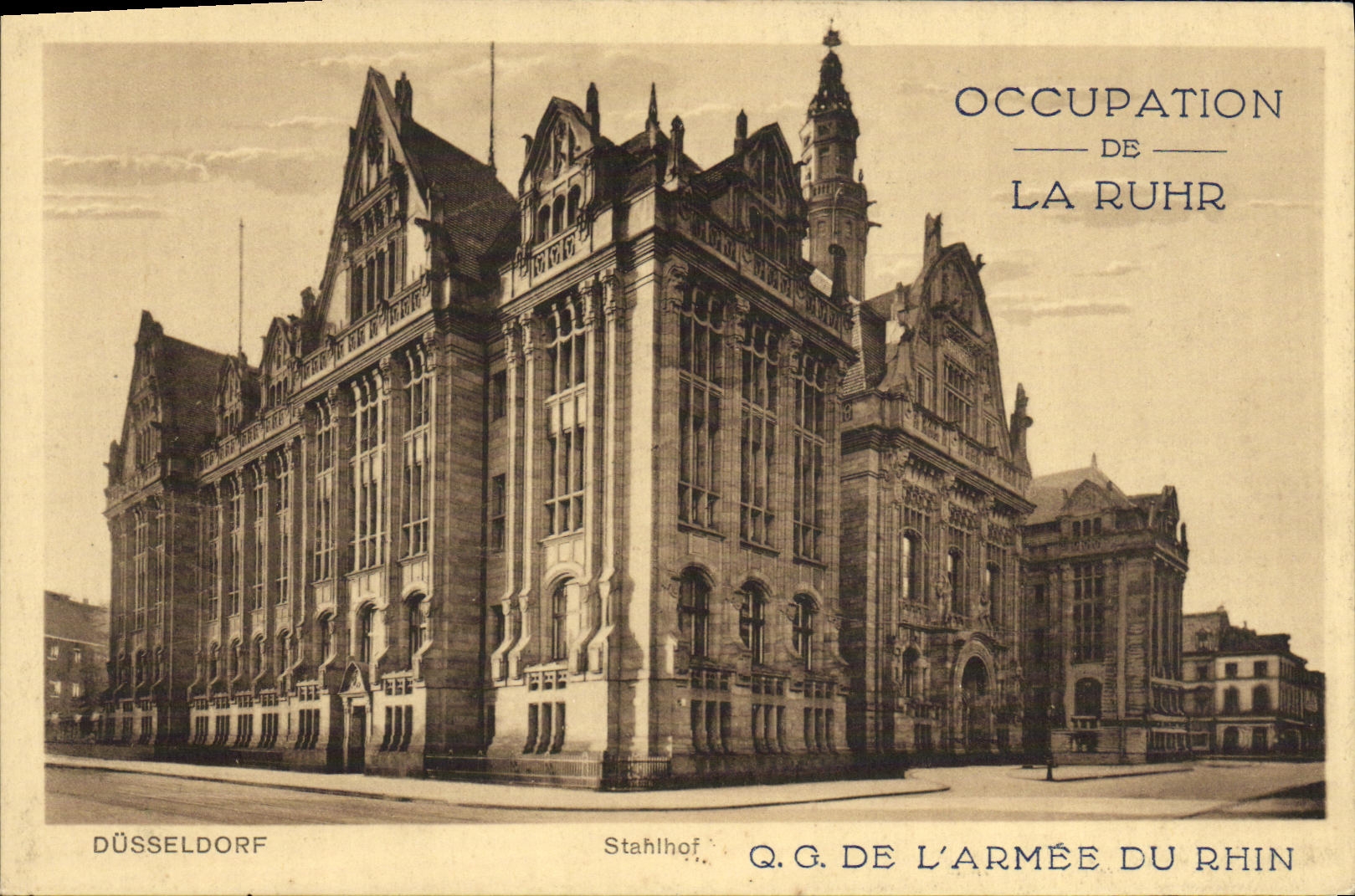 VINTAGE POSTCARD Dusseldorf HQ of the army of the Rhine Occupation of the Ruhr Militaria