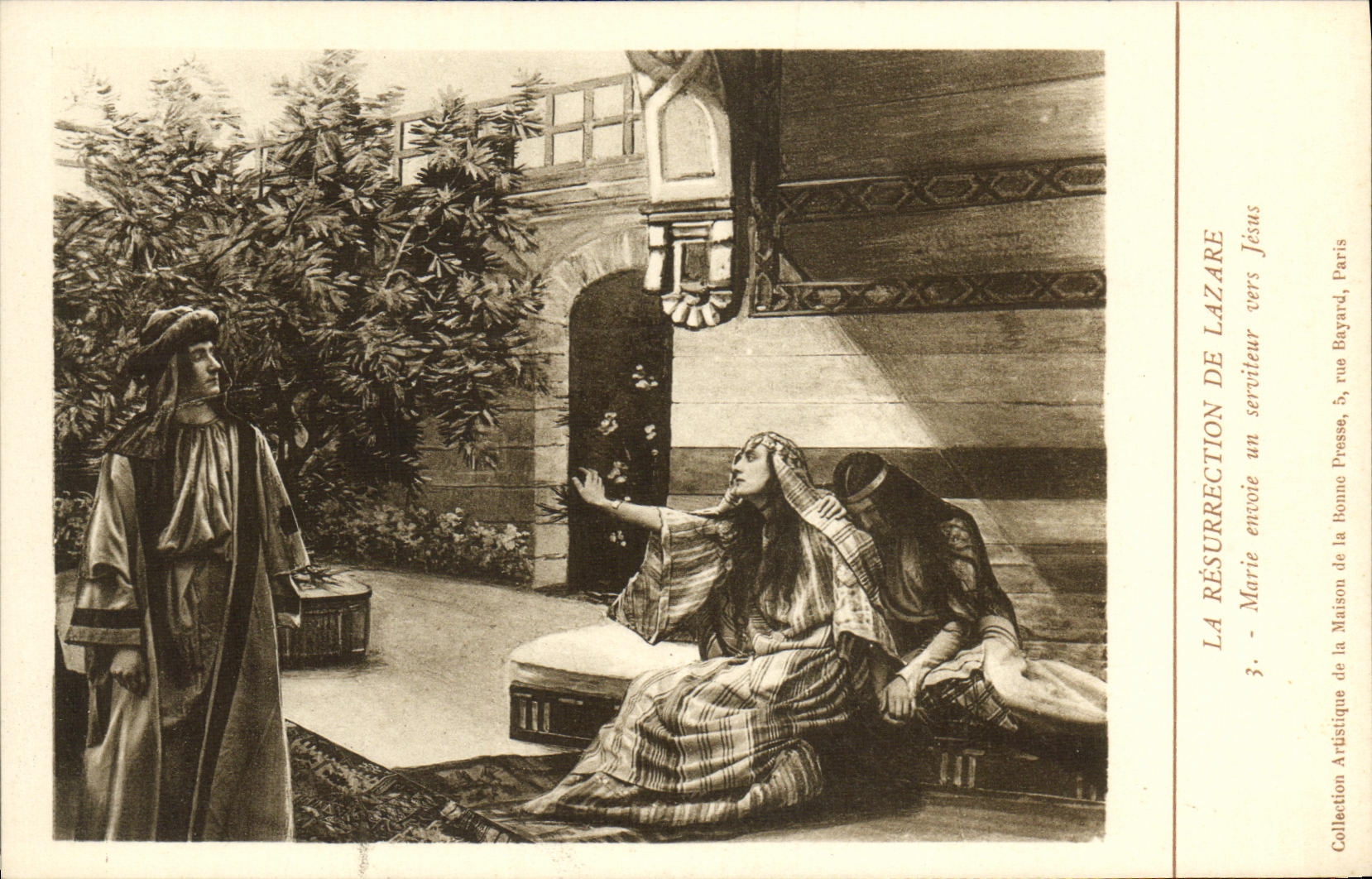 VINTAGE POSTCARD Resurrection of Lazare Marie sends a servant towards Jesus