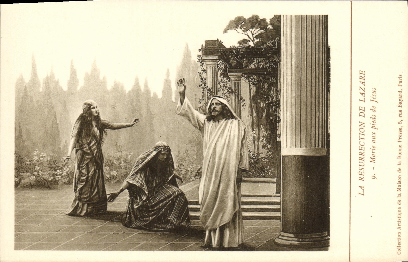 VINTAGE POSTCARD Resurrection of Lazare Marie to the feet of Jesus