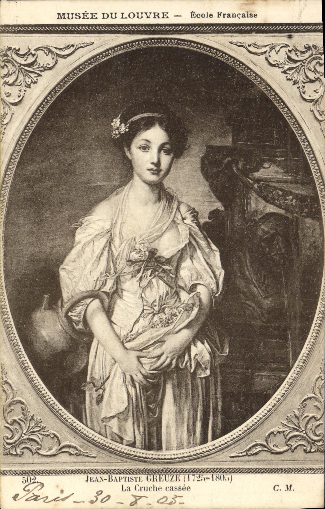 VINTAGE POSTCARD Museum of Louvre Paris Greuze the jug cassee