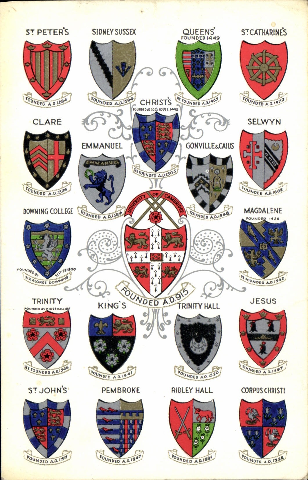 VINTAGE POSTCARD Cambridge Armorial bearings