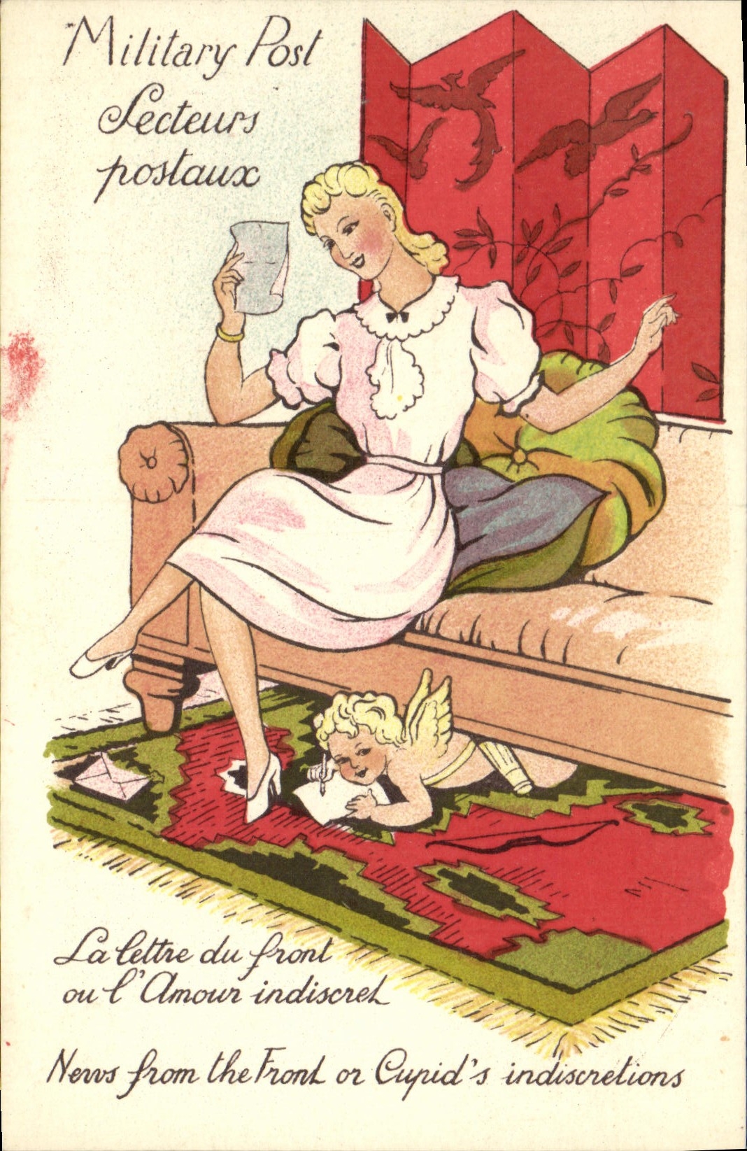 VINTAGE POSTCARD Woman Angel Letter