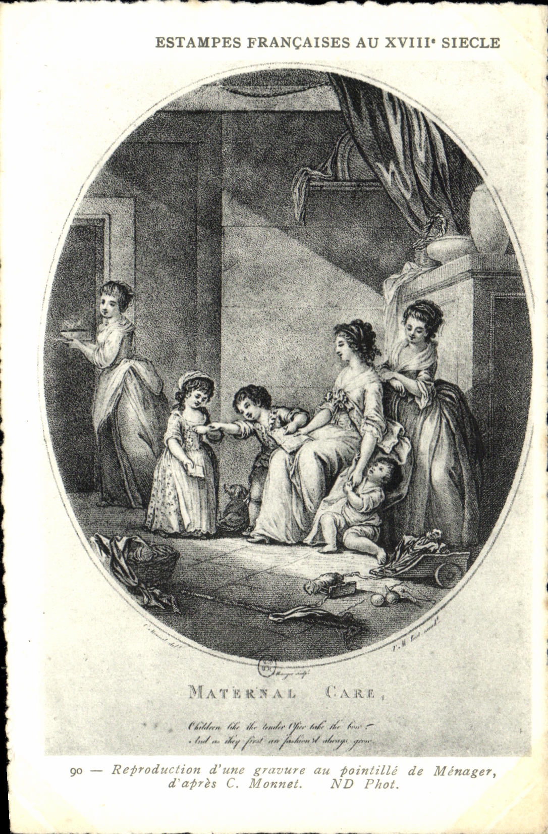 VINTAGE POSTCARD Prints 18th Domestic Monnet Maternal care Children