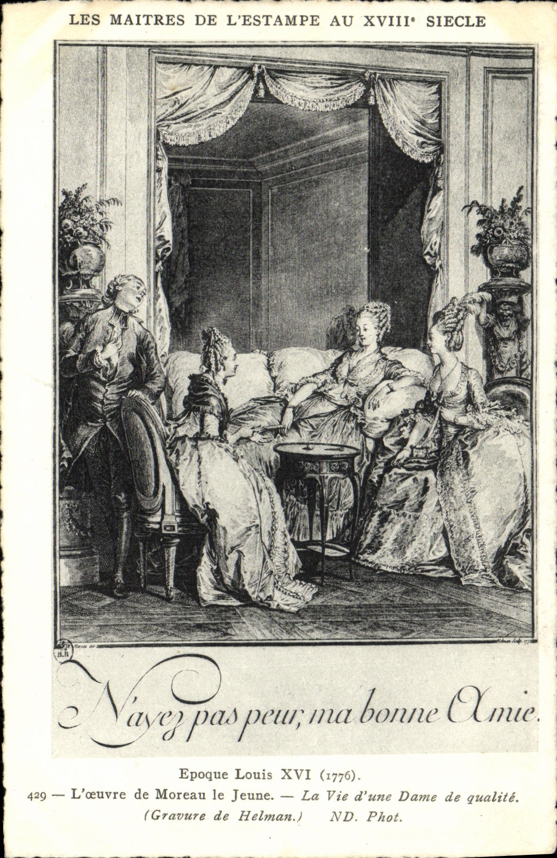 VINTAGE POSTCARD Prints 18th Louis XVI Moreau the Young person life of a lady of Helman quality