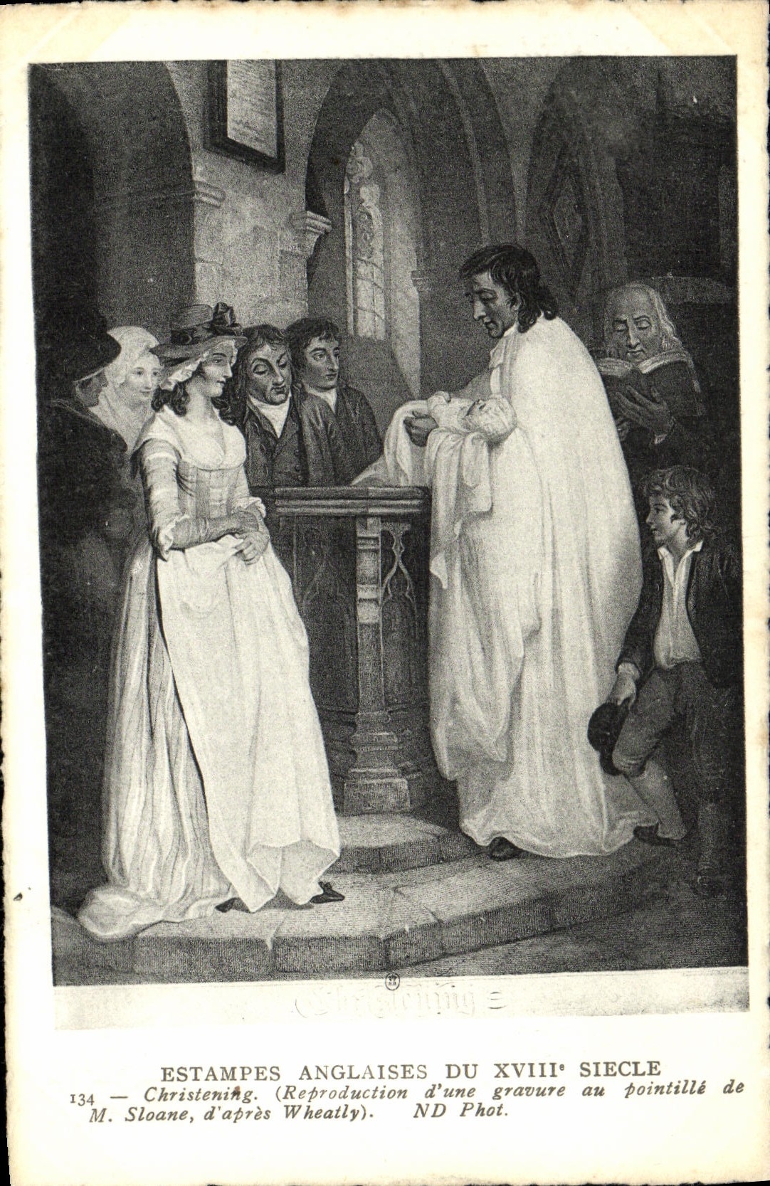VINTAGE POSTCARD English Prints 18th Sloane Wheatly Baptism