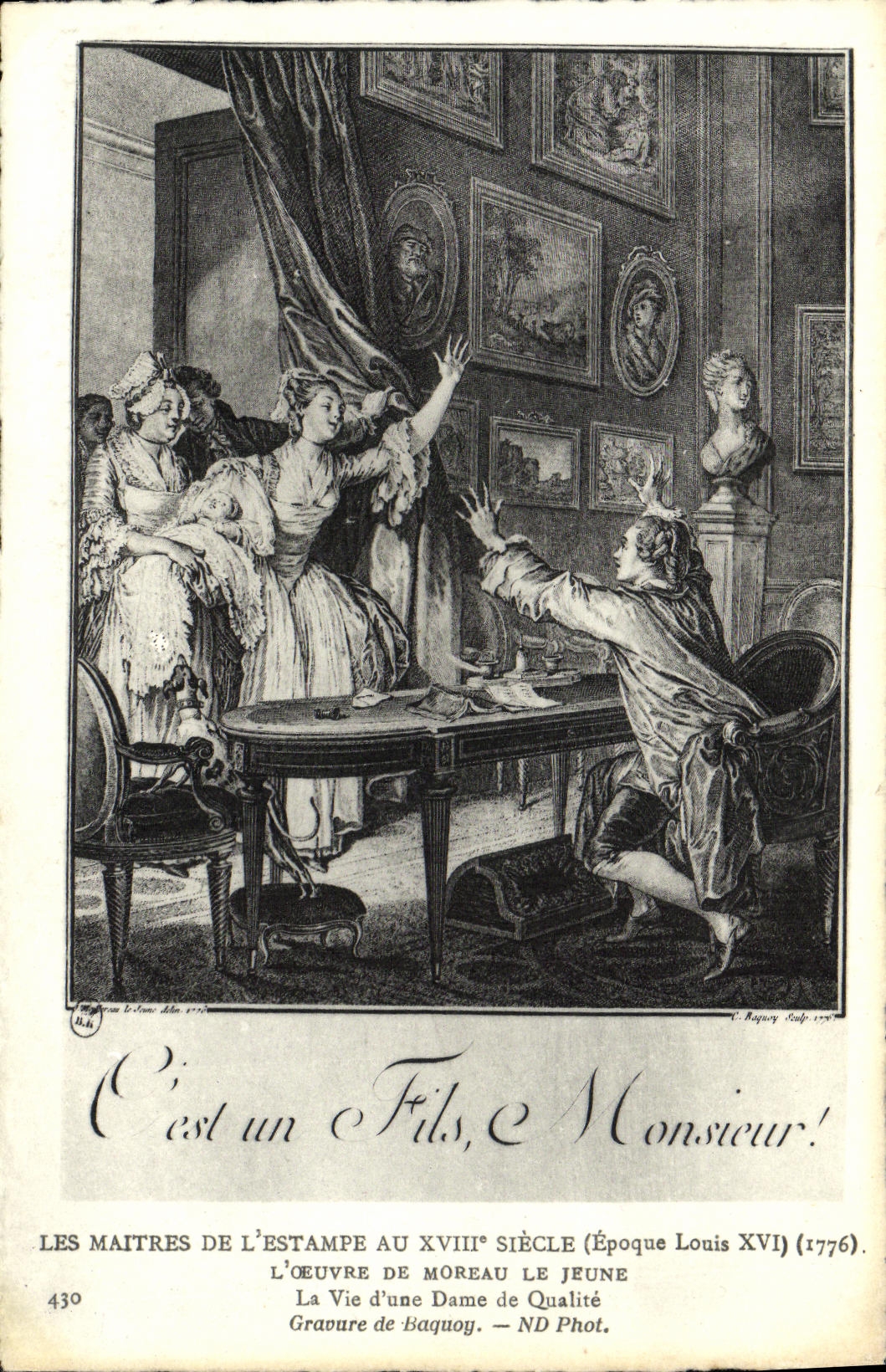 VINTAGE POSTCARD Prints the 18th Moreau the young person life of a lady of Baquoy quality