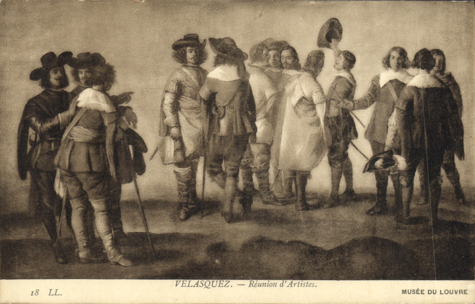VINTAGE POSTCARD Velasquez Meeting of artists Museum of Louvre Paris