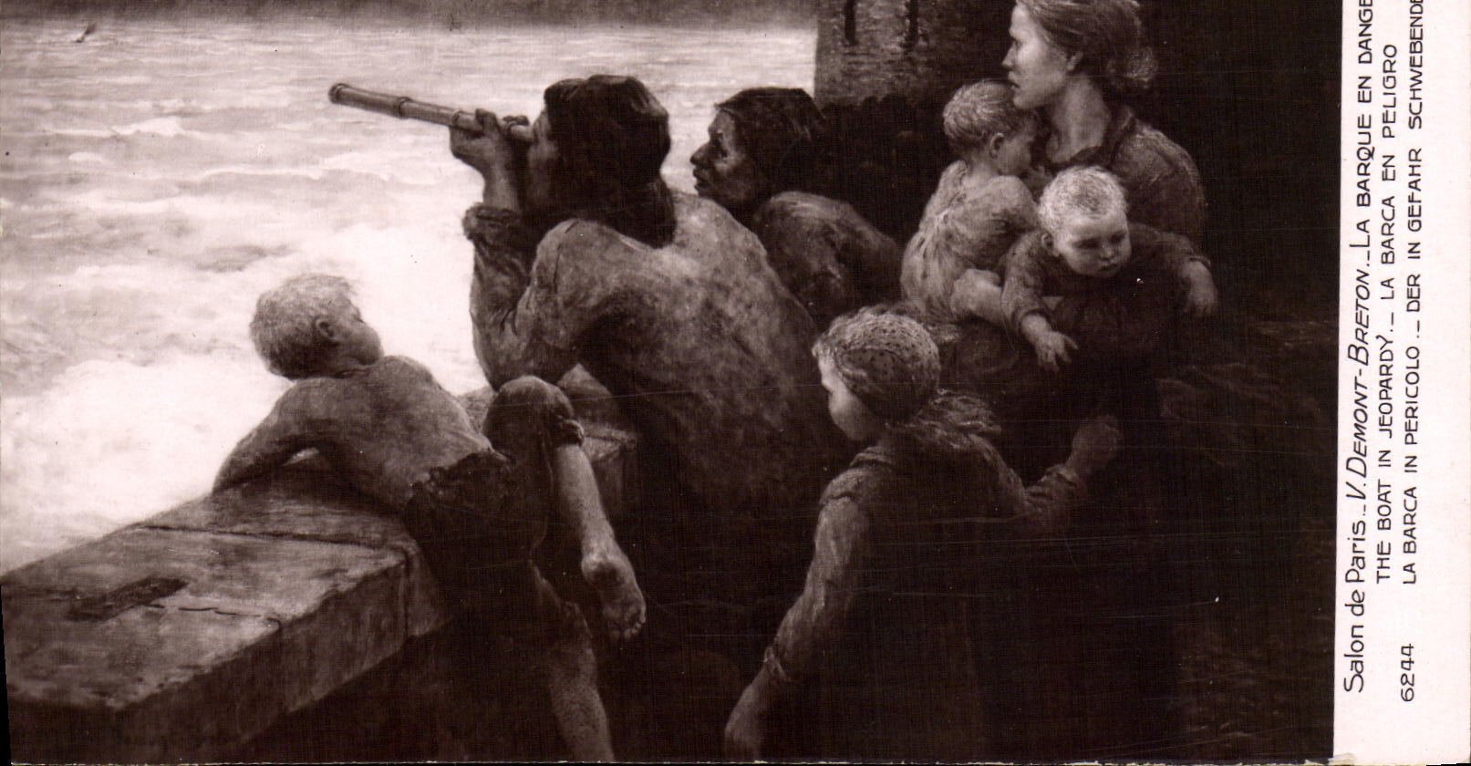 VINTAGE POSTCARD Living room of Paris Demont Breton the boat in danger