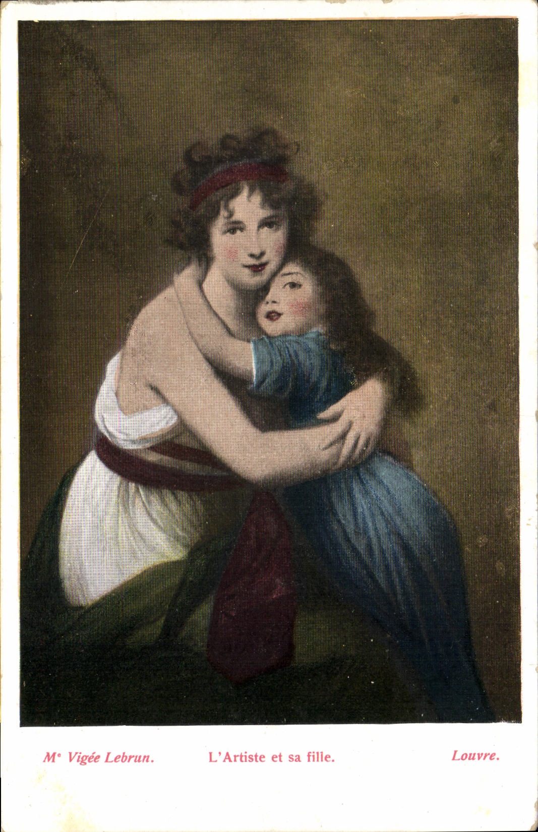 VINTAGE POSTCARD Vigee Lebrun the artist and his daughter Louvre Paris