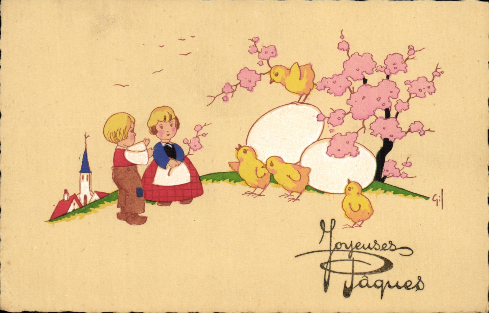 CPA Fantaisie Enfants Paques