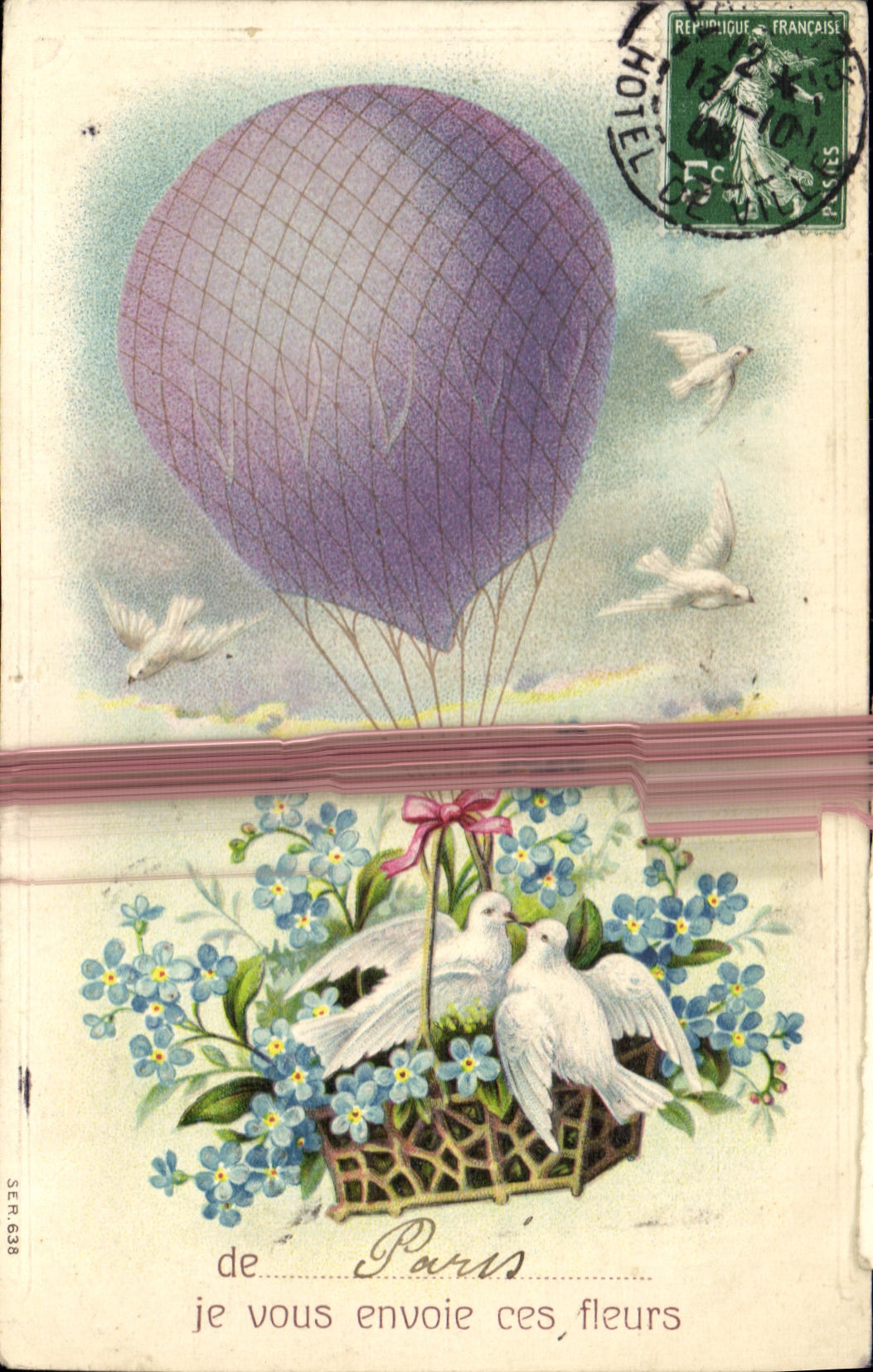 VINTAGE POSTCARD Fantasy Doves Paris Airship