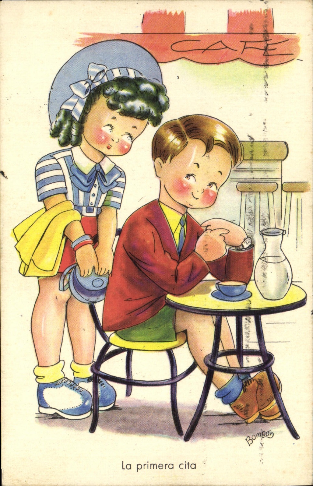 VINTAGE POSTCARD Fantasy Children with the coffee