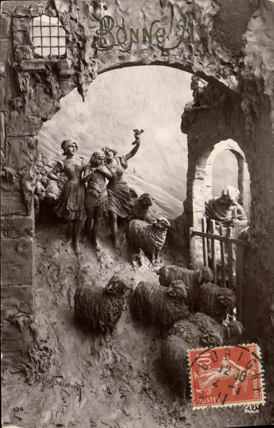 VINTAGE POSTCARD Fantasy Bonen year Sheep