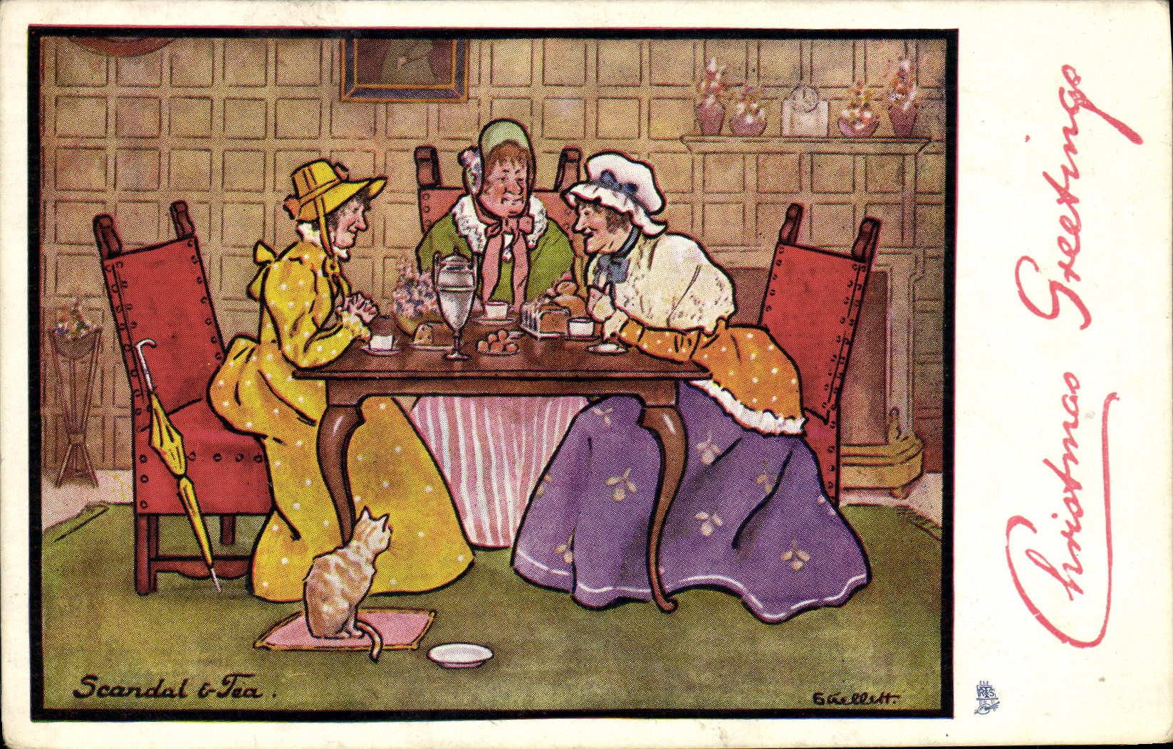 VINTAGE POSTCARD Fantasy Scandal & Tea