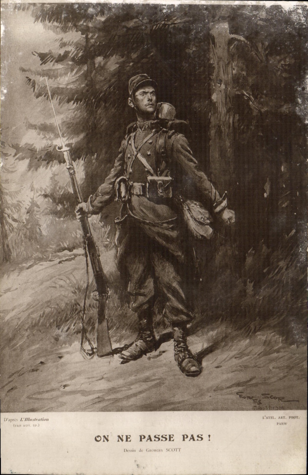 VINTAGE POSTCARD Fantaisie One does not pass Georges Scott Militaria