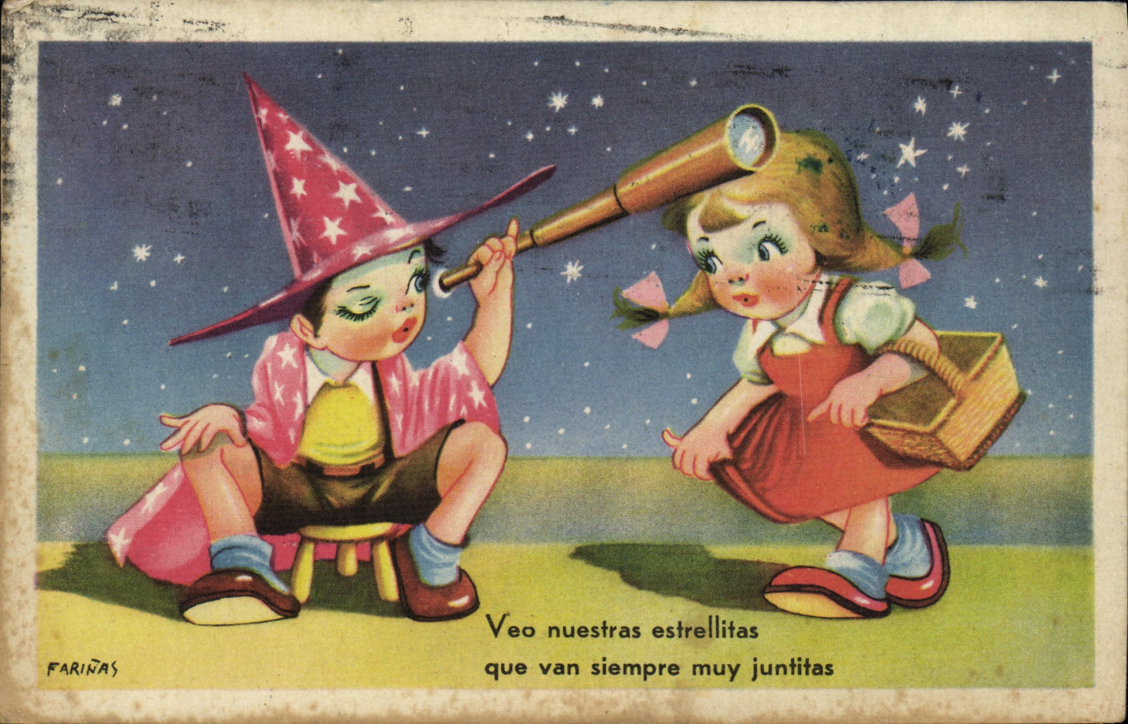 VINTAGE POSTCARD Fantasy Children Astronomy