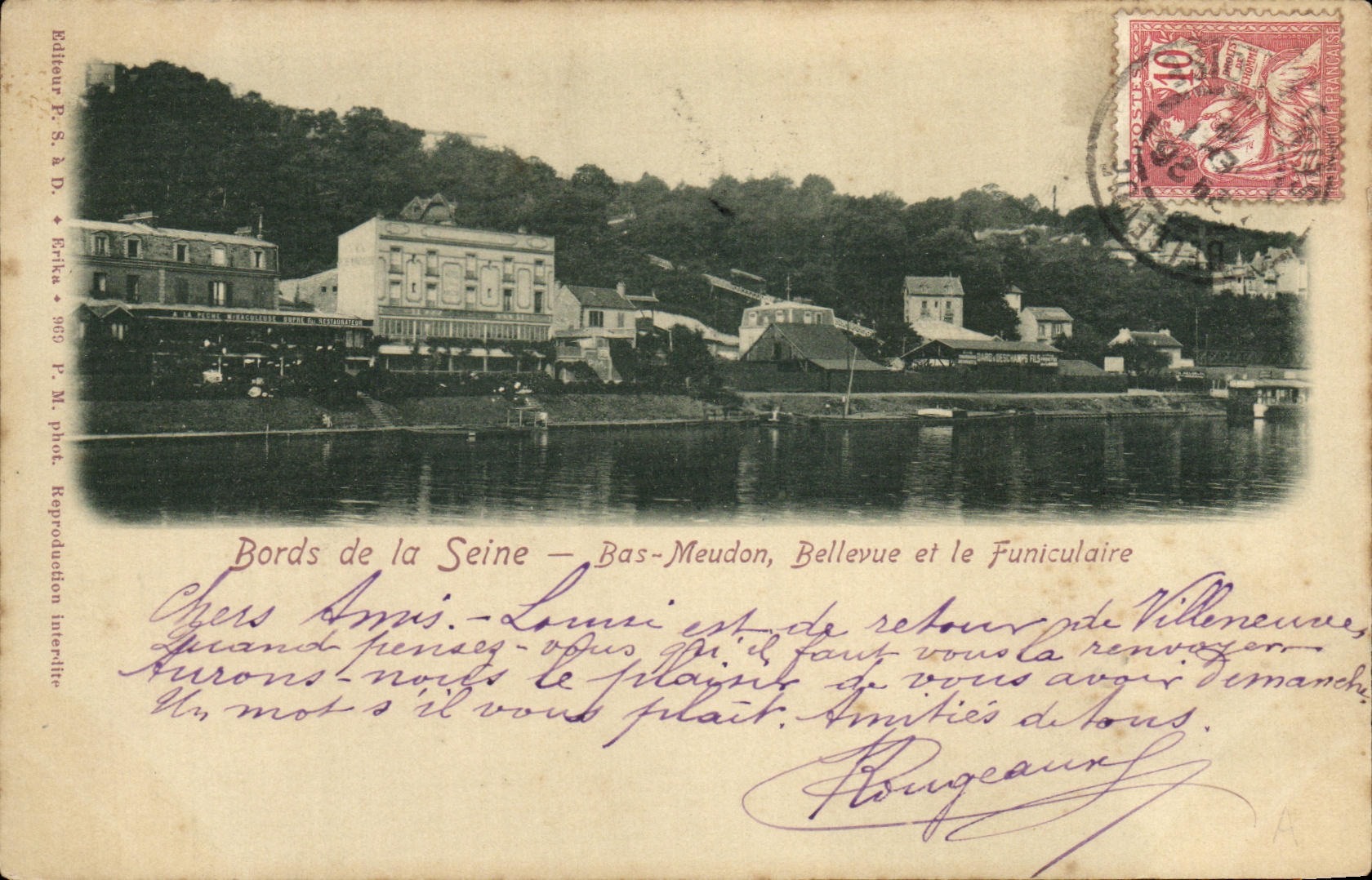 VINTAGE POSTCARD Edges of the Low Seine Meudon Bellevue and the Funicular