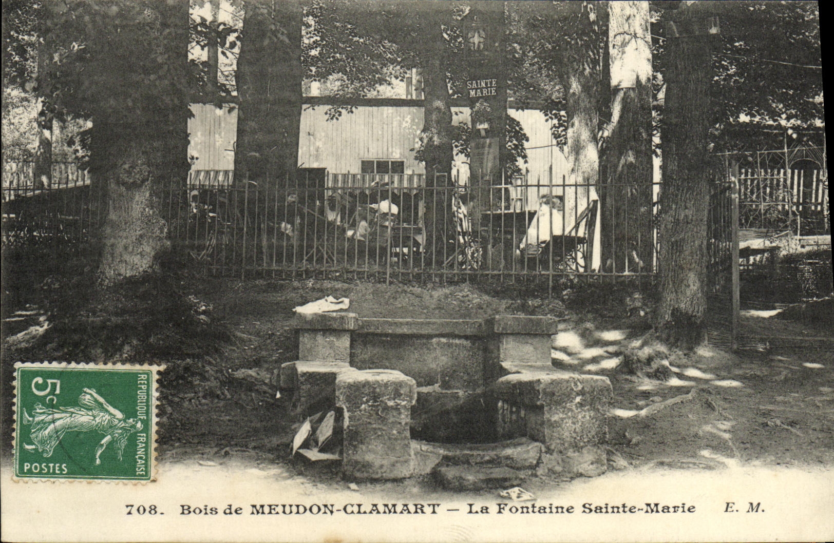 Madera de la POSTAL de la VENDIMIA de Meudon Clamart la fuente Sainte Marie