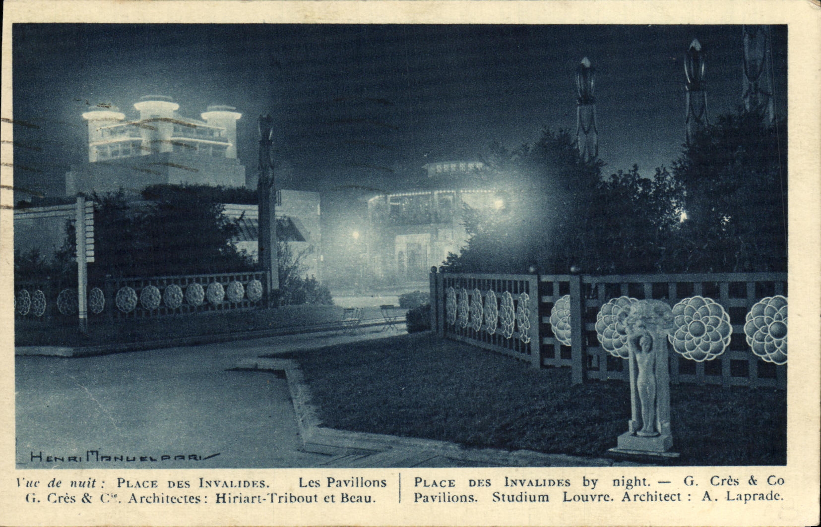 VINTAGE POSTCARD Place of the Invalids the Paris night houses