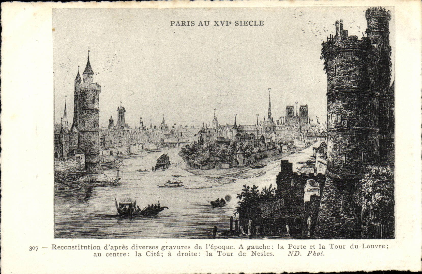 VINTAGE POSTCARD Paris To the XVI E Siecle carries and turn of Louvre the ISCED Tower of Nesles