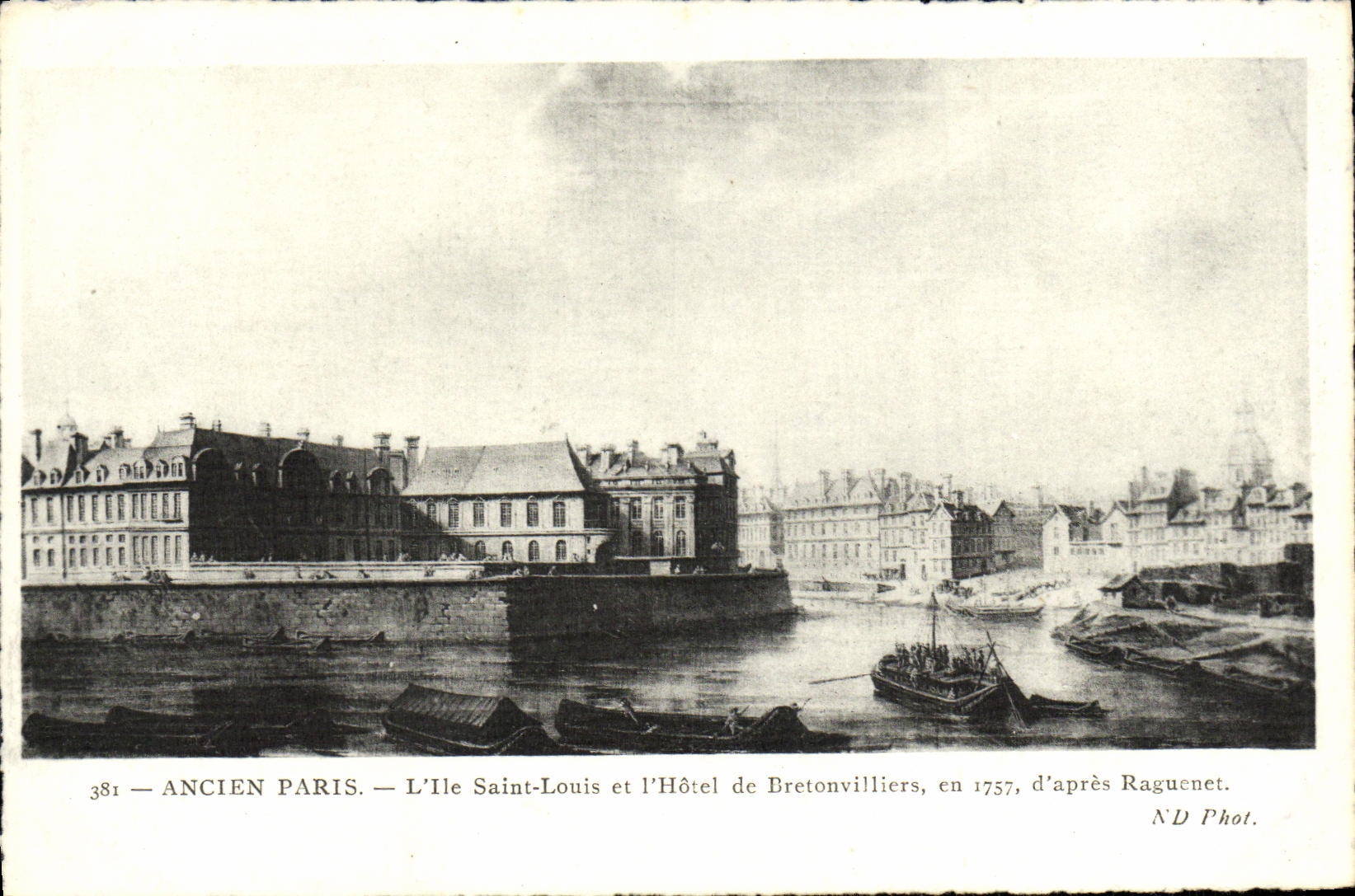 CPA Ancien Paris L'lle Saint Louis et l'Hotel de Bretonvilliers en 1757 d'apres Raguenet