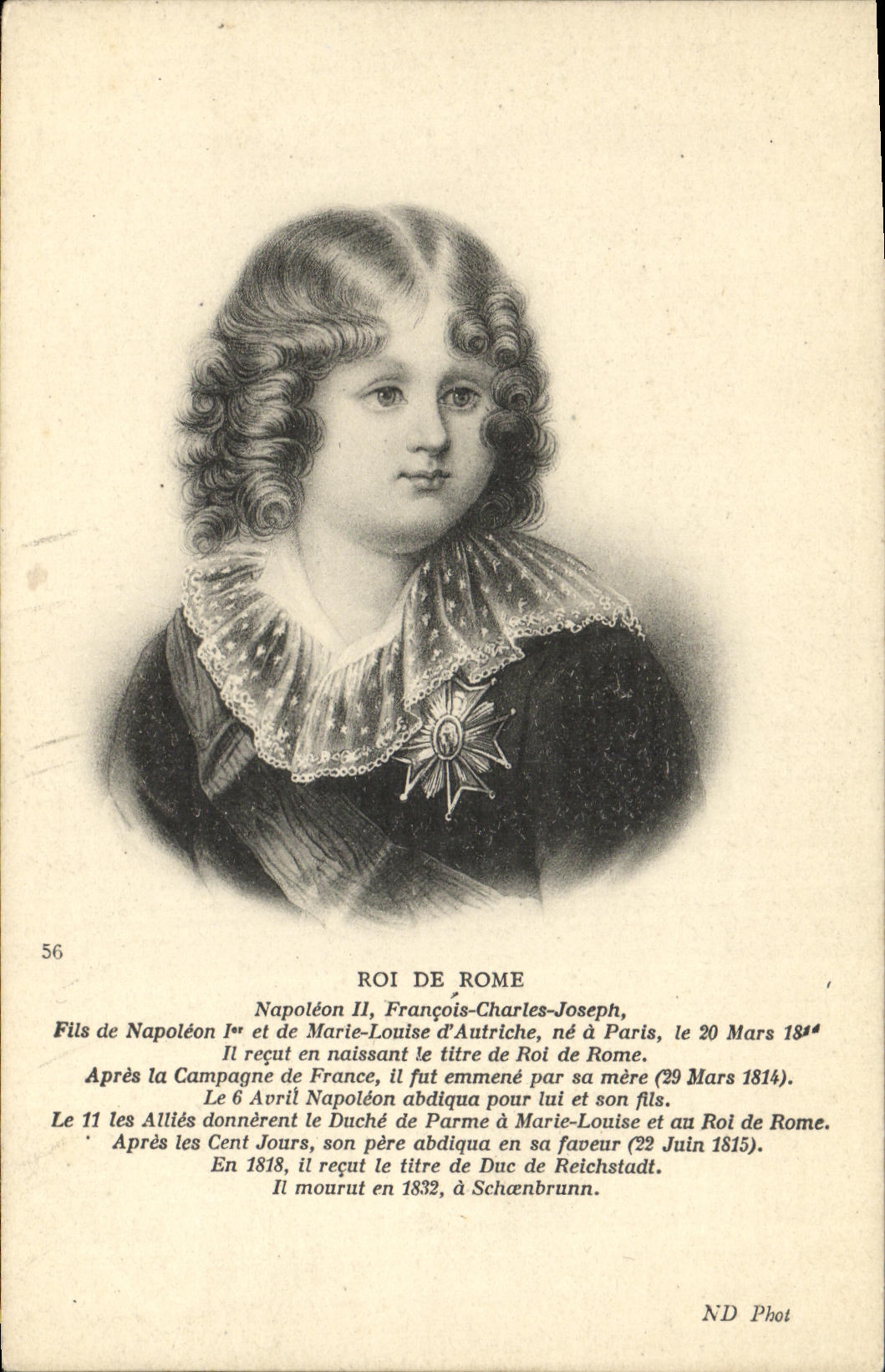 VINTAGE POSTCARD King de Rome Napoleon L François Charles Joseph