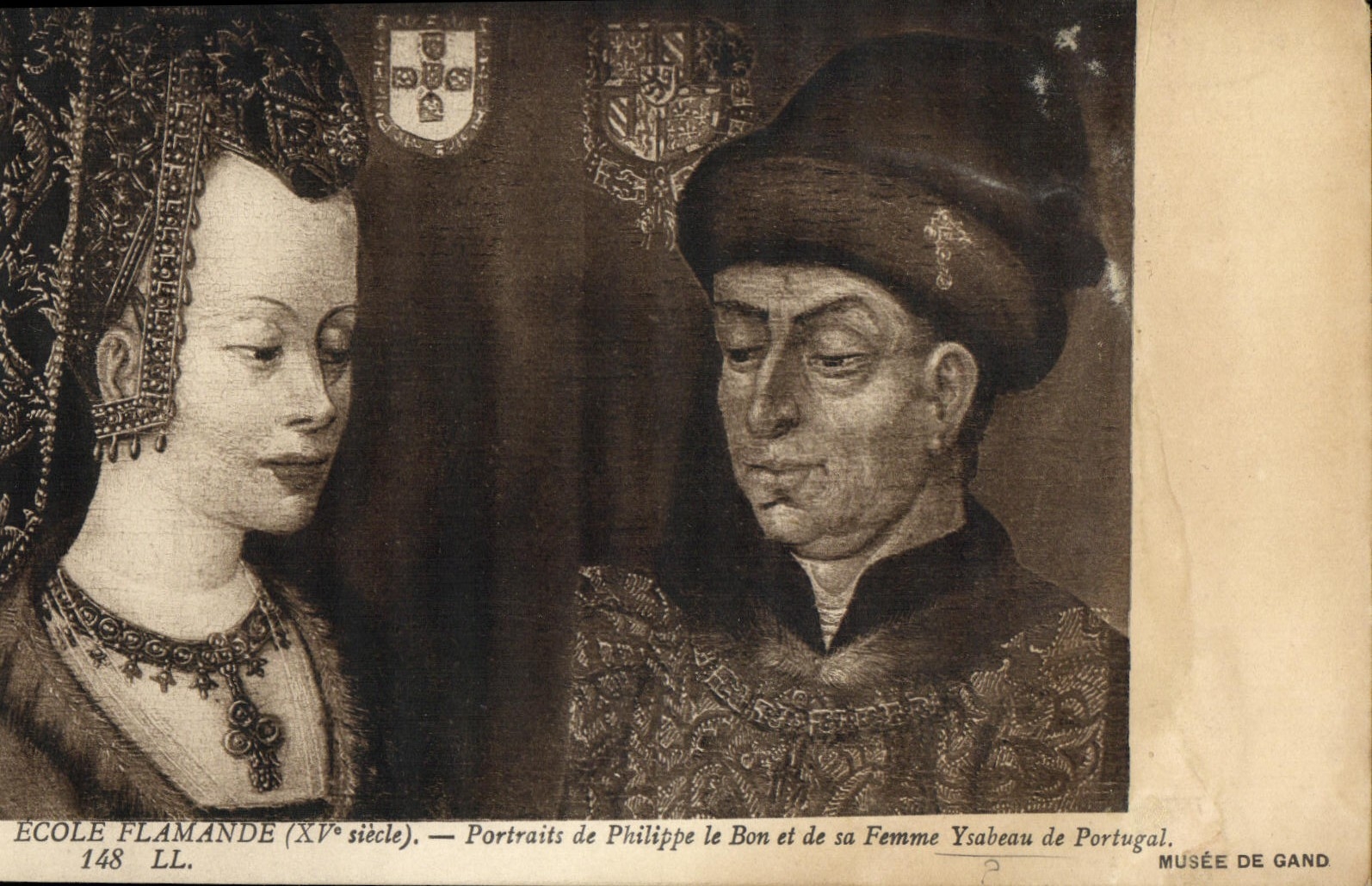 VINTAGE POSTCARD Flemish School Potraits of Philippe the Good and his wife Ysabeau de Portgual Museum of Ghent