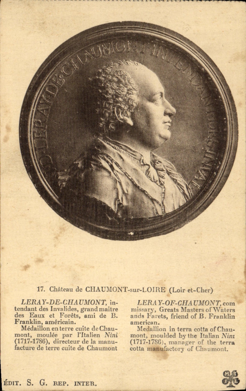 VINTAGE POSTCARD Leray of Chaumont Intendant of the Invalids