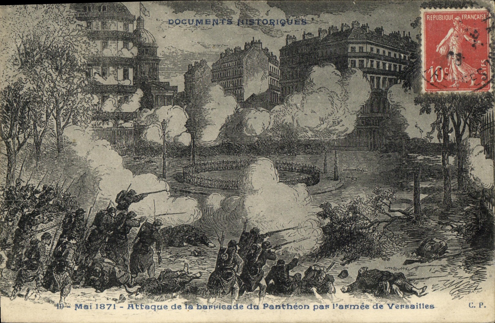 CPA Paris Mai 1871 Attaque de la barricade du Pantheon par l'armee de Versailles
