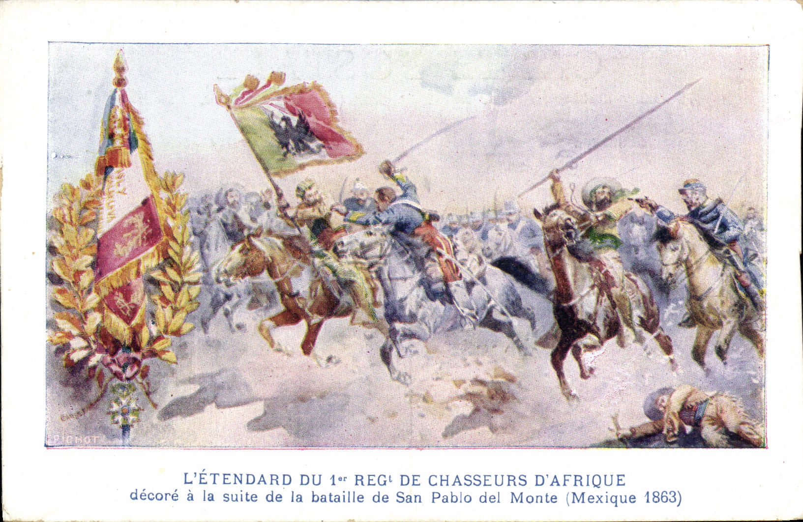 CPA L'etendard du 1er rgt de Chasseurs d'Afrique San Peblo del monte mexique 1863