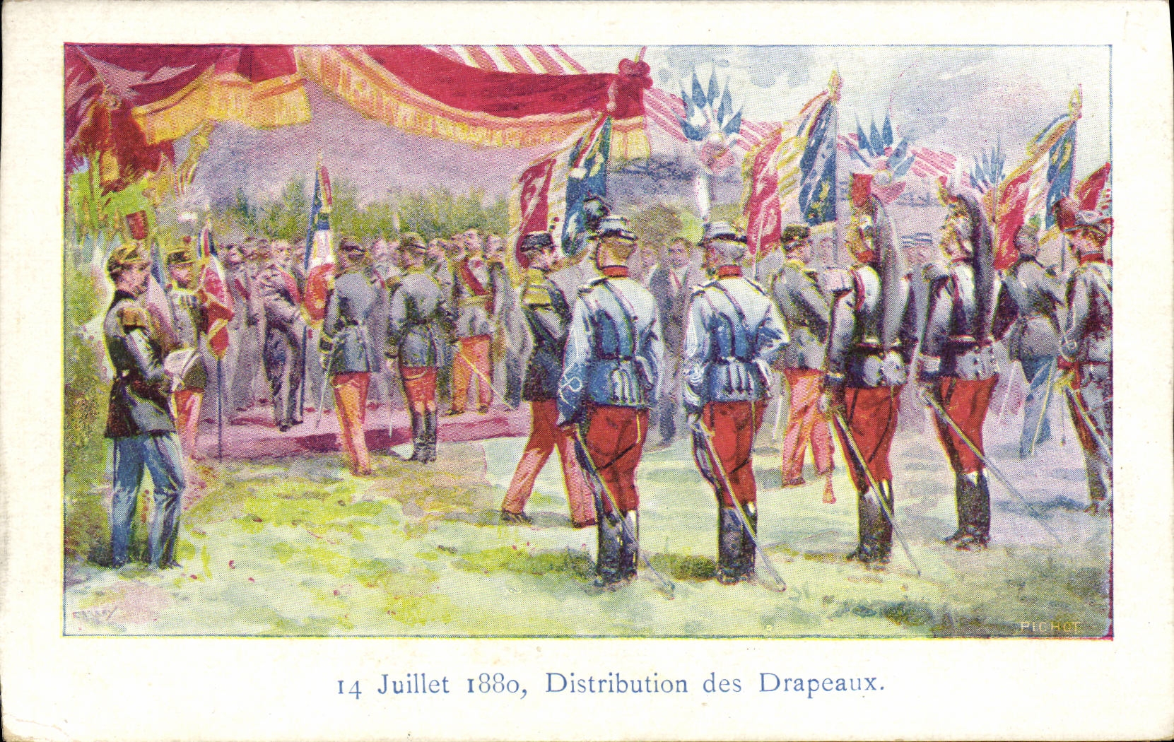 CPA 14 juillet 1880 Distribution des drapeaux